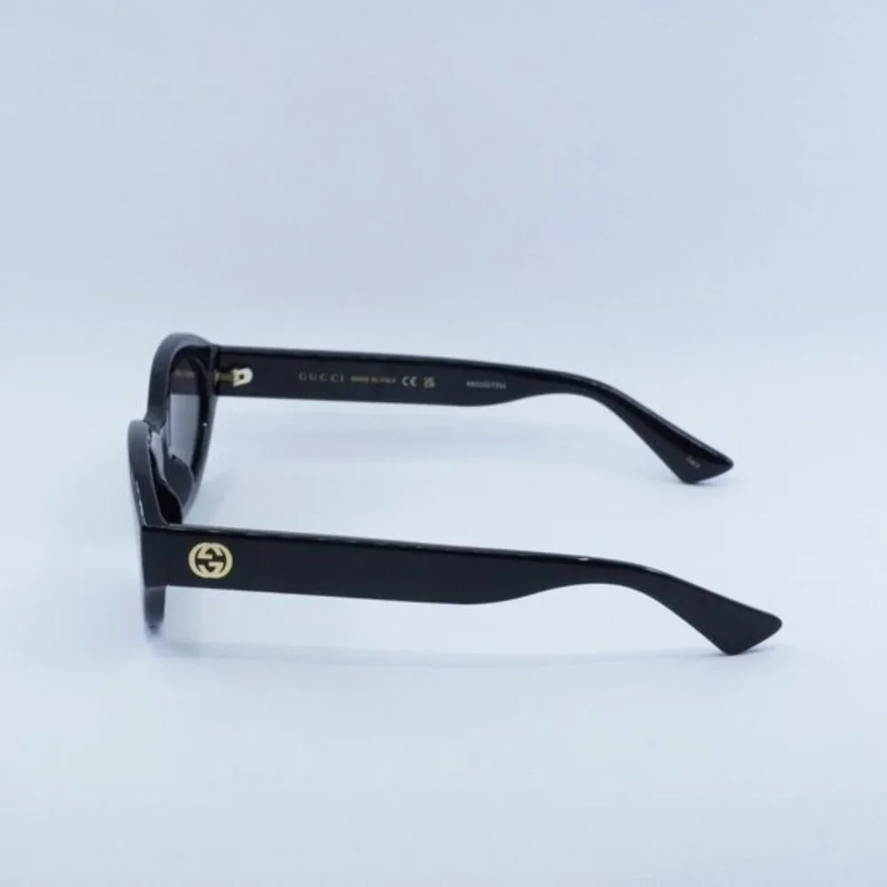 Gucci GG1579S 001 Sunglasses Shiny Black Oval Frame, Grey Lenses - Picture 8 of 10